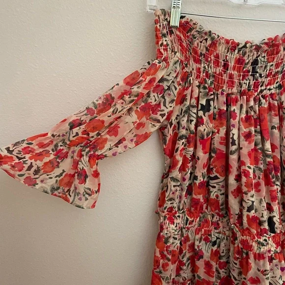 Misa Los Angeles Darla Off Shoulder Mini Dress Red Flora, FUN, FLIRTY, & SEXY!🤩 - Picture 6 of 6